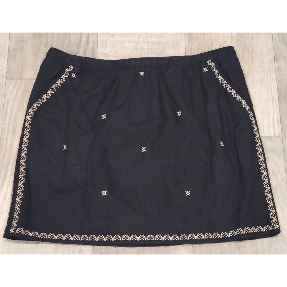 Garnet Hill Size 18 Embroidered 100% Linen Pull-On Mini Skirt Pockets Resort